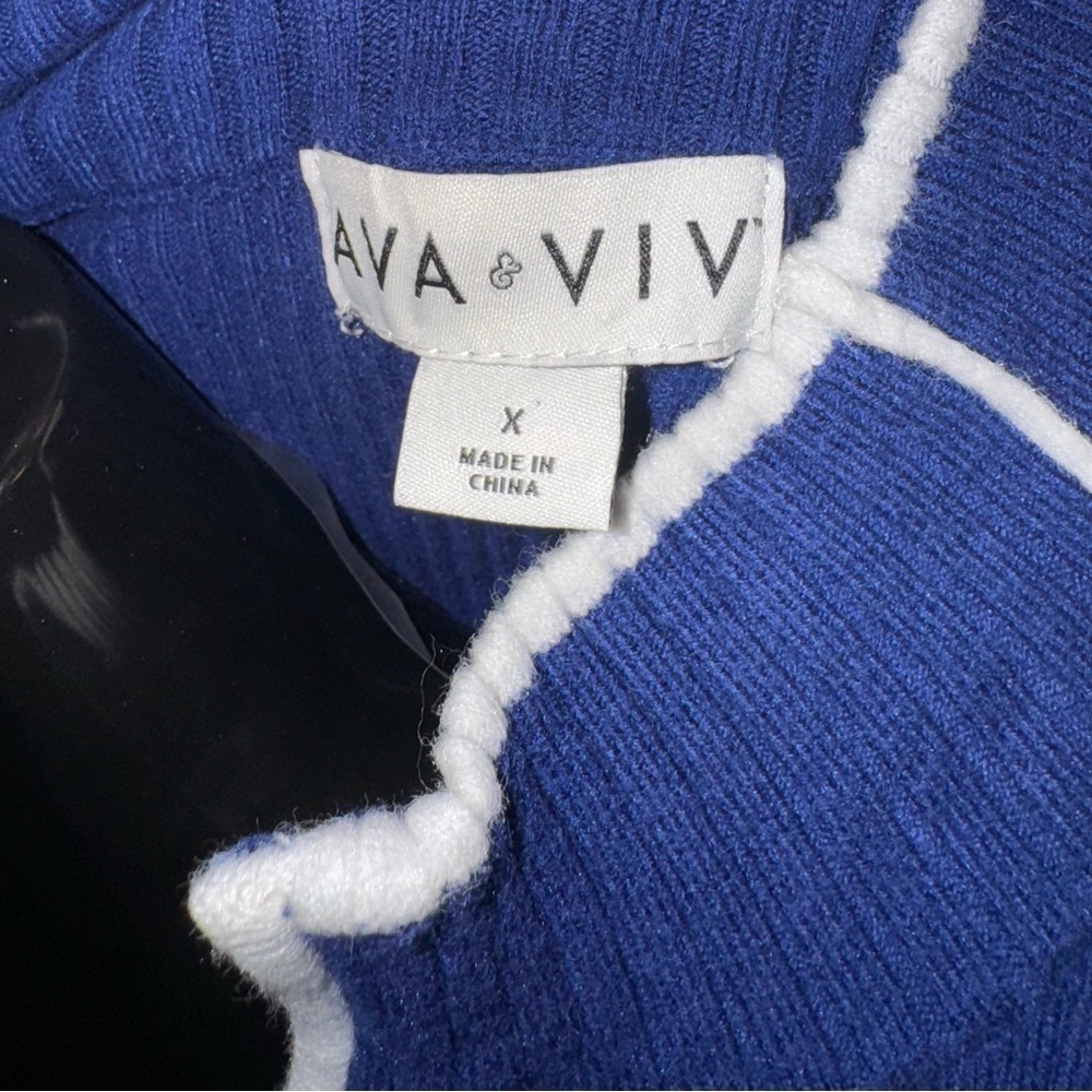 Ava + Viv Royal Blue with White Trim Half Zipper Sweater Blouse Size X - Picture 2 of 6